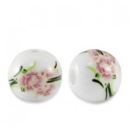 Ceramic bead round 8mm White-heather pink